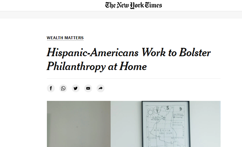 The New York times screencapture: Hispanic-Americans work to bolster philanthropy at home.